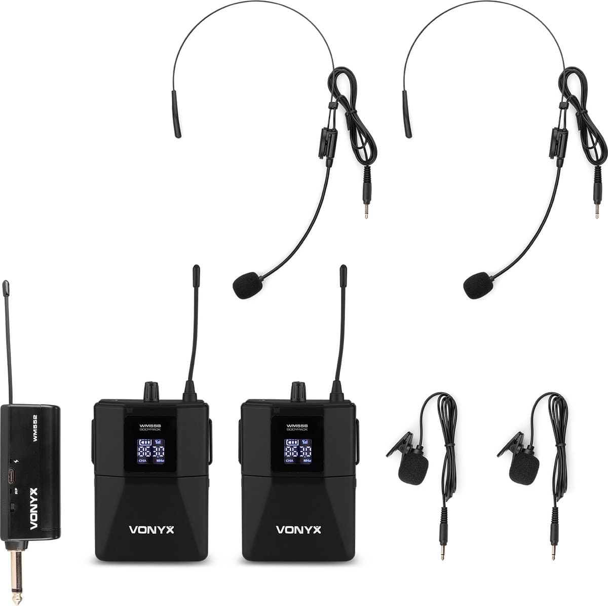 Vonyx WM552B duoset bodypack microfoon - met 10 kanalen - plug & play - UHF — afbeelding 1
