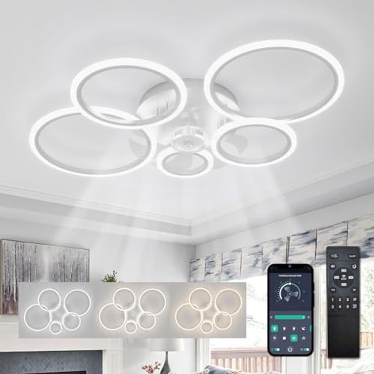 Plafondventilator met Verlichting en Afstandsbediening - Dimbare LED Ventilator voor Slaapkamer en Keuken — afbeelding 1