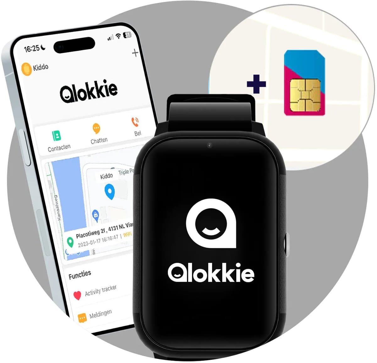 Qlokkie Kiddo Slim 2 Zwart – GPS horloge kind – Smartwatch kinderen – GPS tracker kind met nauwkeurige locatiebepaling – GPS horloge met simkaart – Videobellen – SOS functie – Stel veilige zones in – Waterdicht IP68 — afbeelding 1