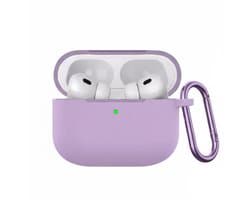 Hoesje Geschikt voor AirPods Pro 3 - Lila - Casemania Liquid Siliconen Bescherm Hoes met Bevestigingslus & Karambijnhaak