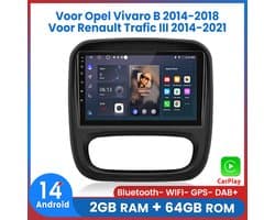 Awesafe Autoradio Geschikt Voor Opel Vivaro B 2014 t/m 2018 - Geschikt Voor Renault Trafic III 2014 t/m 2021 - Carplay & Android auto - 2GB+64GB - GPS Navigatie Bluetooth WIFI