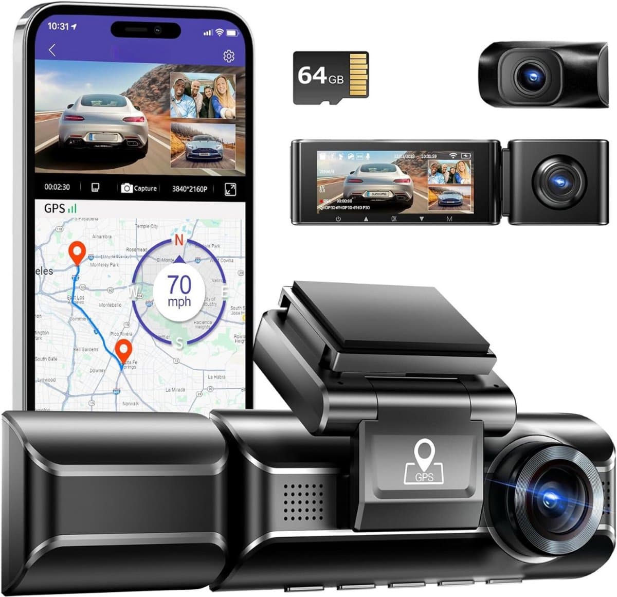 Dashcam voor auto voor en achter – Dual dashcam – Voor- en achtercamera – Autocamera – Full HD dashcam – Dashcam met nachtzicht – Dashcam met bewegingssensor – Groothoeklens – Parkeermodus – Loop recording – Dashcam met SD-kaart — afbeelding 1