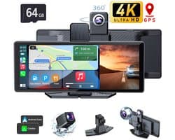 IBETTERTEC - Dashcam Auto - Autocamera - Camera Carplay met GPS-navigatieapparaat Dashcam 64 GB-kaart - WLAN (Wi-Fi) - Apple CarPlay - Android Auto - 26 cm (10,26 inch) - voor auto's - vrachtwagens - personenauto's - campers - autoradio-touchscreen 5