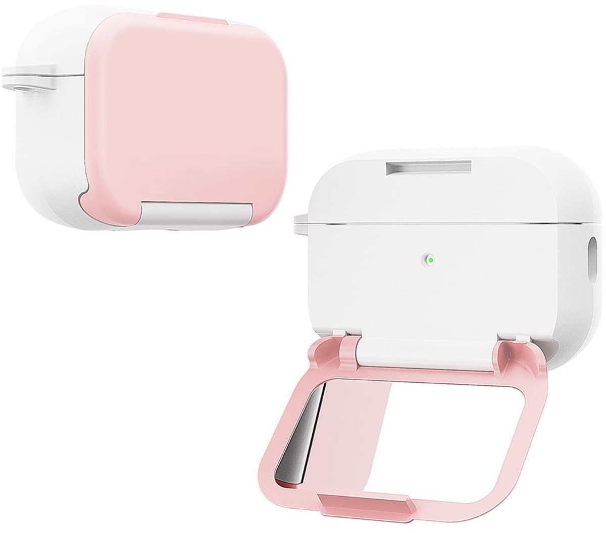 Telestore - Hoesje geschikte voor AirPods Pro 3 - TPU hybride hoesje Beschermhoes - hoesje met spiegel AirPods Pro 3 Cover - AirPods Pro 3 Hoesje - Geschikt voor Apple Airpods Pro 3 - roze wit - hard cover met make up spiegel - sleutelhanger — afbeelding 1