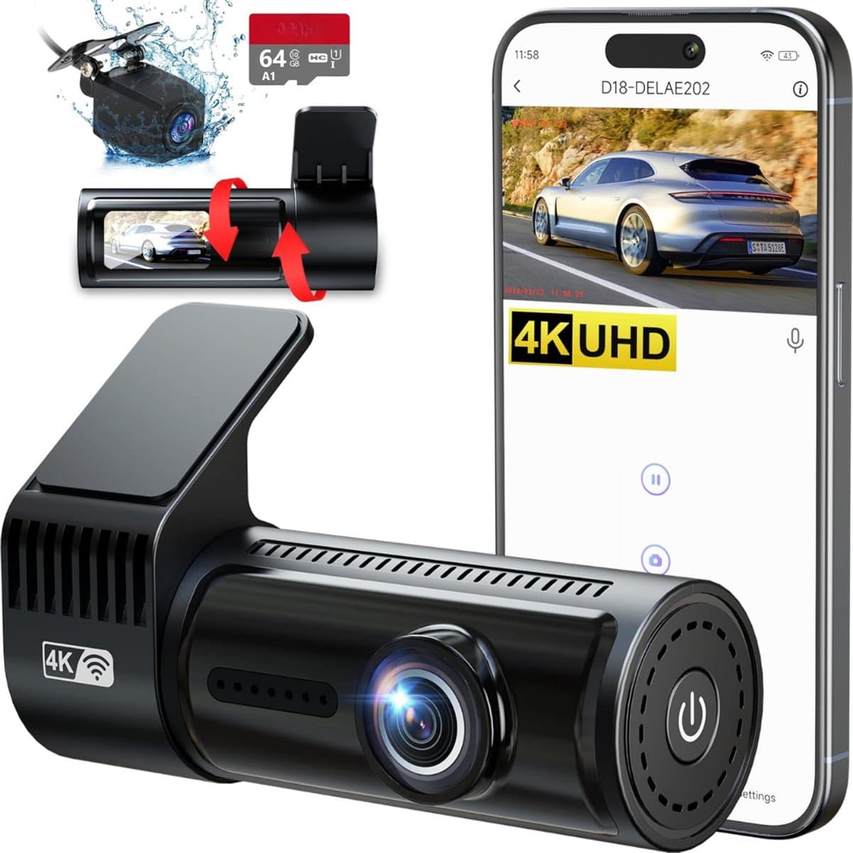 Lexium Dashcam - Daschcams - Auto - Camera - Vooruit - Achteruit - Video - Autobeveiliging - Parkeerbeveiliging - Recording - Dag en Nacht - Schadepreventie — afbeelding 1