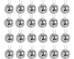 Discobal ø 2cm - 24 Stuks - Discobol - Spiegelbol - Met Touwtje - Klein Kerstballen - Disco Bal Bol - Kinderkamer - Feestje Discolamp Decoratie - Space Planeet Festival - Geschikt Voor Dj, Club, Kerstmis, Valentijnsdag En Andere Gelegenheden - Zilver