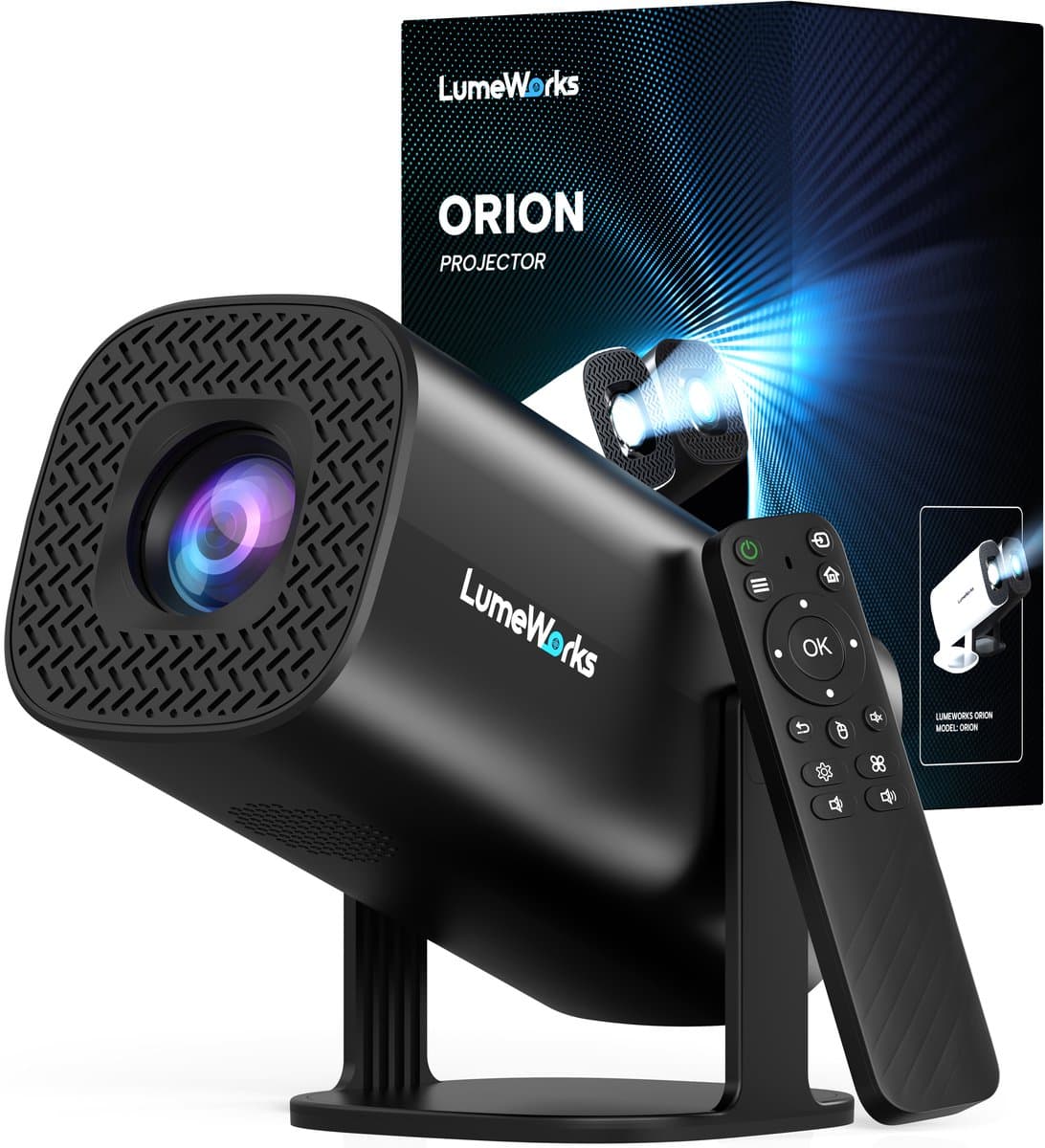 LumeWorks Orion Pro Mini Beamer Editie 2025 - Projector - 4K Support - Geschikt voor IOS en Android - Android 11 - Draagbaar - Thuisbioscoop - Zwart — afbeelding 1