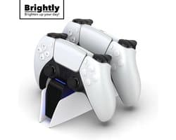 Brightly® Oplaadstation geschikt voor Playstation 5 DualSense Controller - LED Indicatie - Controller Oplader - PS5 Oplader - USB-C - Dual charge - Charging station - Wit