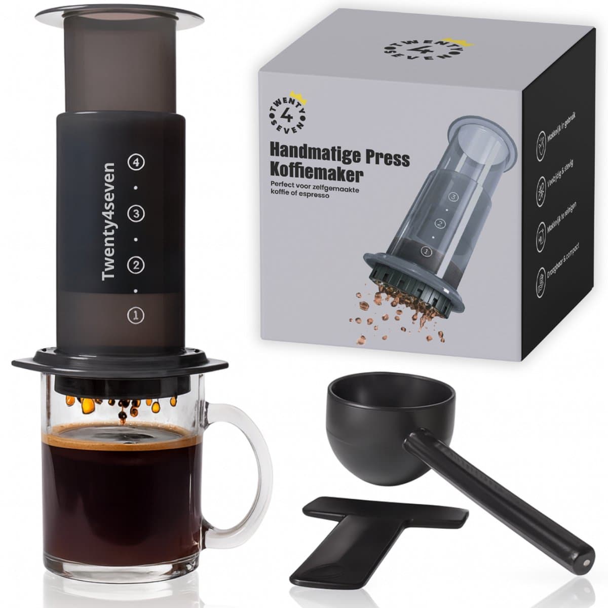 Twenty4seven® Koffie French Press - Draagbare Koffiemaker & Koffiemolen - Cafetiere Espresso - Koffiemaler Handmatig — afbeelding 1