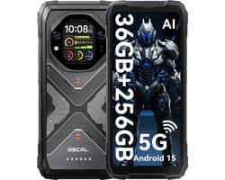 OSCAL TANK 1 - Robuuste Smartphone - 5G - 36GB RAM - 256GB ROM - 20000mAh - 6.78 inch FHD+ 120Hz - MTK Dimensity 7050 - 64MP+50MP+20MP Nachtzicht - Android 15 - AI Robuuste Telefoon - NFC - IP68/IP69K/GPS - Zwart