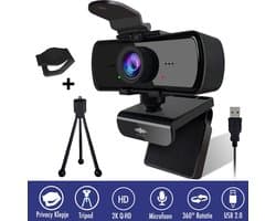 DynaBright Webcam met Ruisvrije Microfoon - Webcam Cover en Tripod - HD Pro Webcam - 4MP - 2560x1440 - Webcam voor PC - Webcam voor Computer