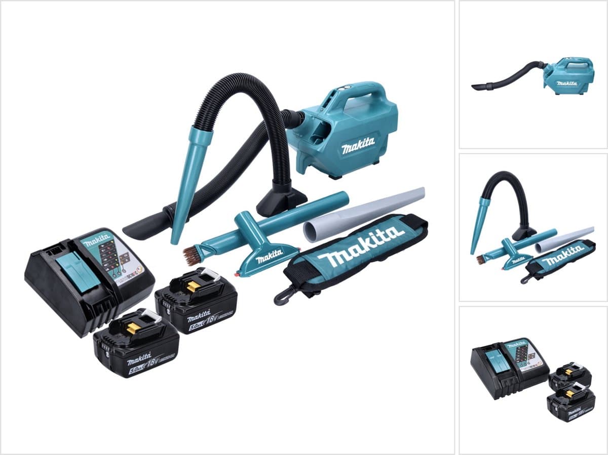 Makita DCL 184 RT accustofzuiger 18 V 54 mbar 0,5 l + 2x accu 5,0 Ah + oplader — afbeelding 1