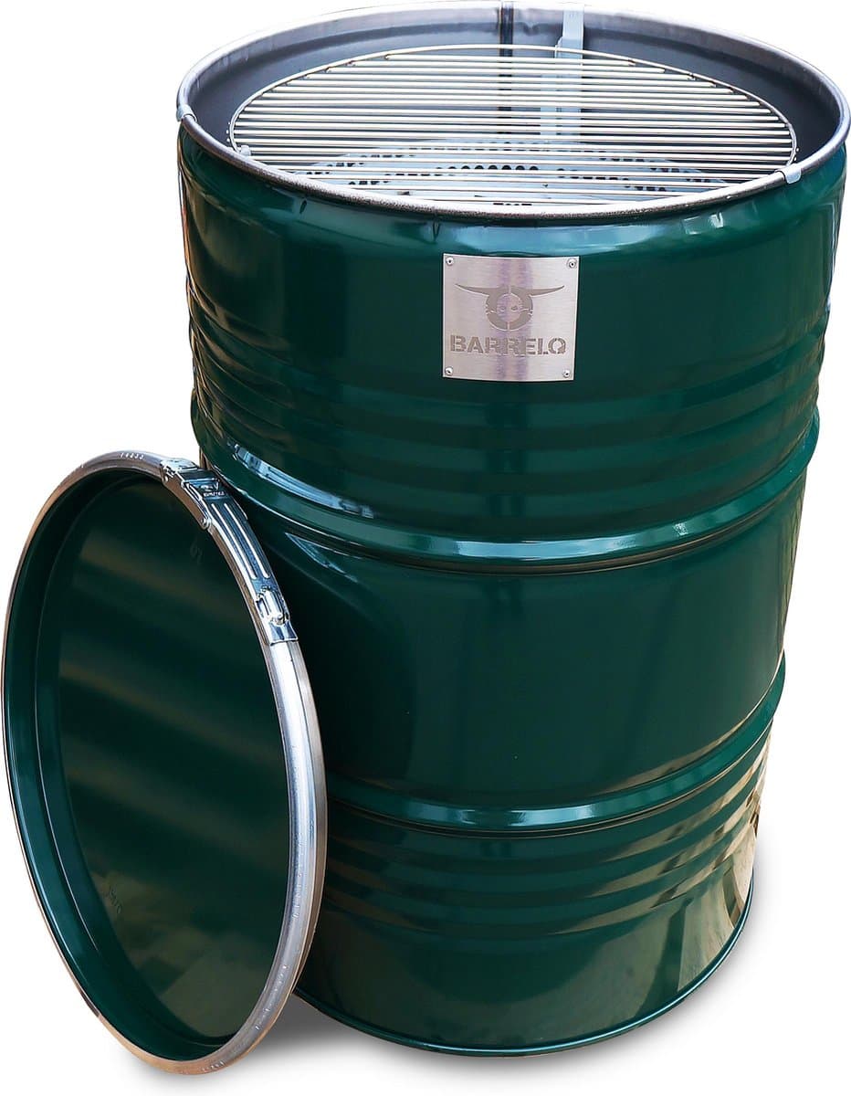 BarrelQ Big - Houtskoolbarbecue - British Racing Green - Staal - Ø57x87 cm - Vuurkorf & Statafel in 1 - 200L - Inclusief Hoes — afbeelding 1