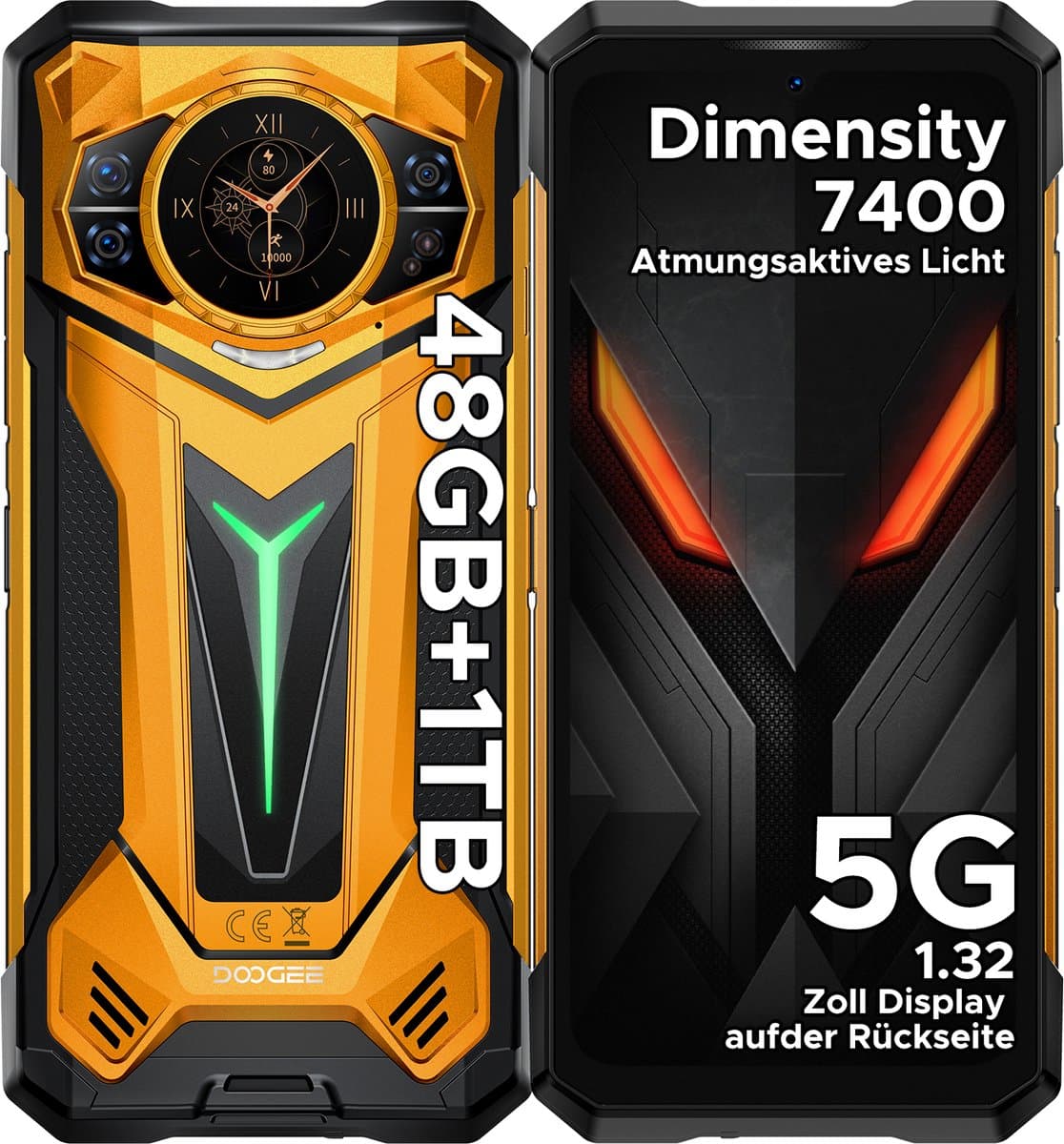 DOOGEE S200 Ultra 5G - Robuuste Smartphone - Robuuste Telefoon - 64GB RAM + 1TB ROM /2TB TF -Dimensity 7400 - 11000 mAh /66W --6,72 inch 120Hz - Android 16 -Nachtzicht-100 MP AI camera - NFC - GPS -1,32 inch display achteraan - Geel — afbeelding 1
