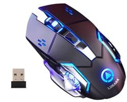 Lukana - Draadloze Gaming Muis - Oplaadbaar - Ergonomisch - Links & Rechtshandig - 1600 DPI - Zwart