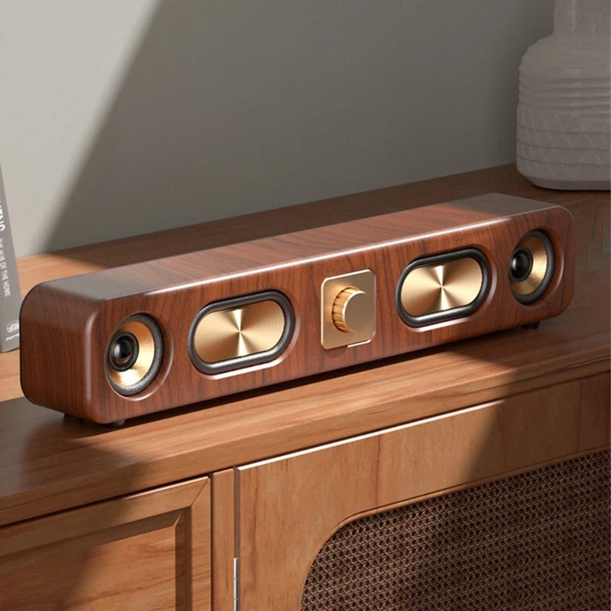 Retro draadloze soundbar met twee 2-inch subwoofers, Bluetooth-luidspreker Geschikt voor op het bureau — afbeelding 1