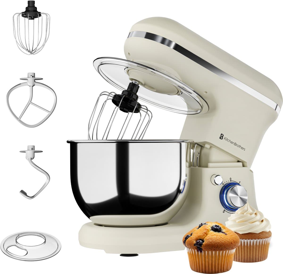 KitchenBrothers 1200W Keukenmachine - Keukenrobot - 5L - Mixer met Mengkom - BPA-vrij Keukenmixer - Champagne — afbeelding 1