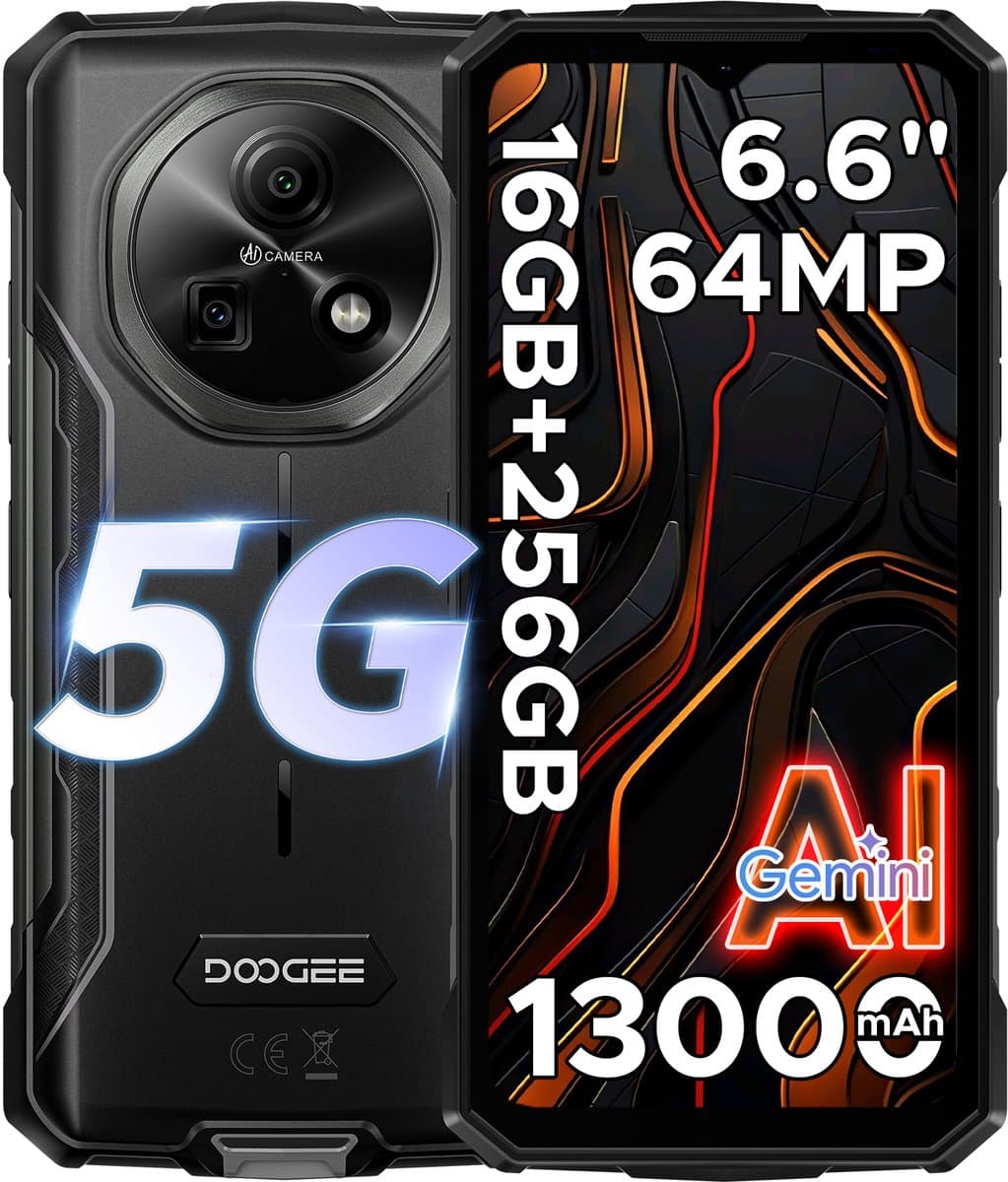 DOOGEE Fire 7 5G -Robuuste Smartphone-Outdoor Phone-16GB + 256GB/2TB- Android 15-6.6 inch HD+90Hz -13000mAh/18W -64MP+16MP AI Dual Camera-Construction Site Dedicated Phone-IP68 Waterproof-Dustproof-NFC-OTG-3 Card Slots — afbeelding 1