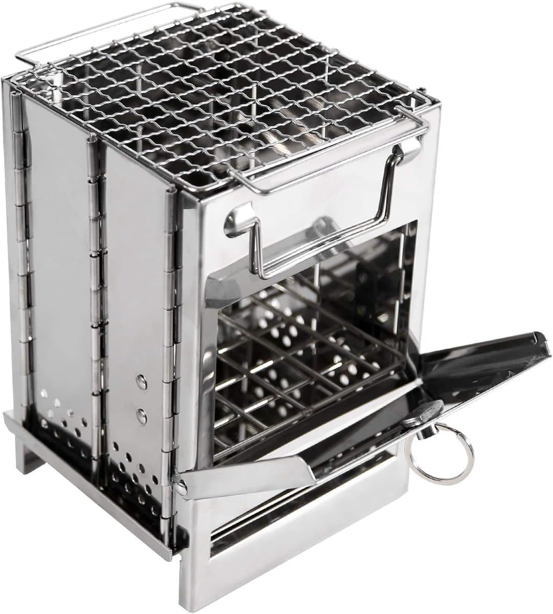 Houten brandende vouw-camping oven, RVS roosters, draagbare vouw-rugzak oven, wandelen, outdoor tent, kamperen, picknick, barbecue, — afbeelding 1