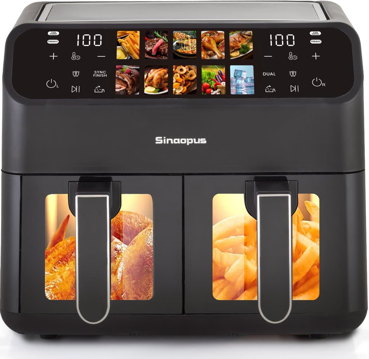 Digitale Airfryer XXL 9L Sinaopus 901 – Heteluchtfriteuse met Dubbele Mand en DualMand Onafhankelijke Snelle Opwarming – Voor Gezinnen – 10 Programma’s – Kijkvenster – Makkelijk te Reinigen – Capaciteit voor 5 Personen — afbeelding 1