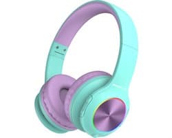 PowerLocus PLED Draadloze Koptelefoon Over-Ear voor Kinderen - LED lampjes - met Microfoon - Micro SD poort - Teal/Purple