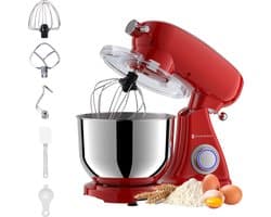 KitchenBrothers Keukenrobot - Keukenmachine - 6,2L Mengkom - 1800W - BPA-vrij - Keukenmixer - Aluminium - Rood