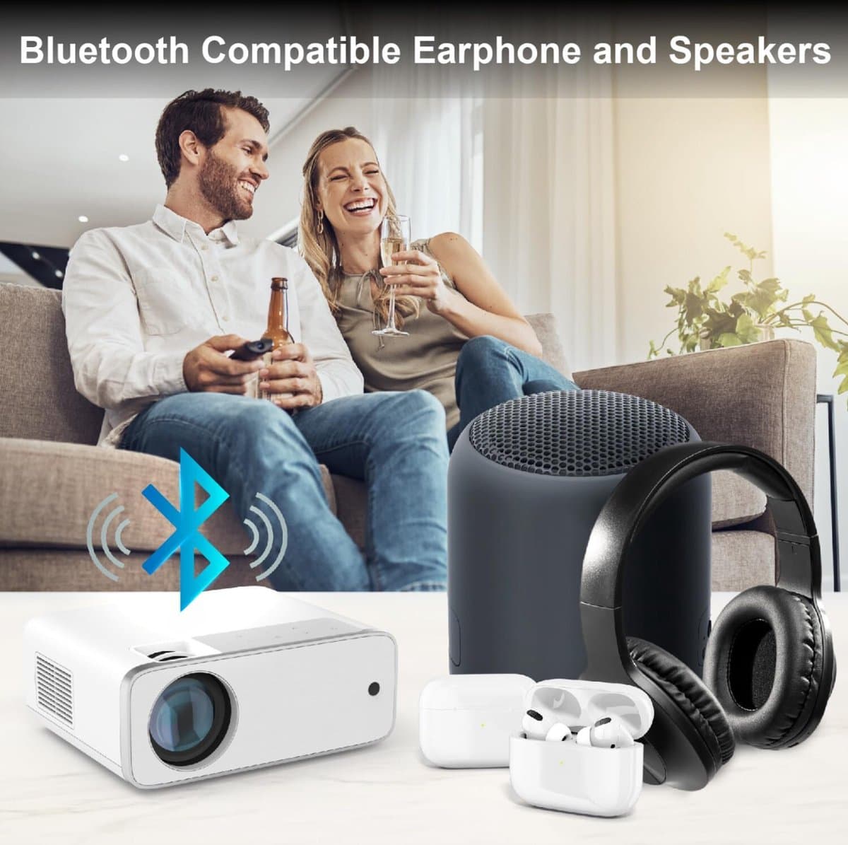 Mini Beamer - Streamen vanaf je telefoon - Wifi - Input tot 1080P Full HD - Bluetooth Audio - Projector - Mini Projector - HDMI - USB - Wit - Smartphone - Draagbaar - Ingebouwde speaker — afbeelding 1