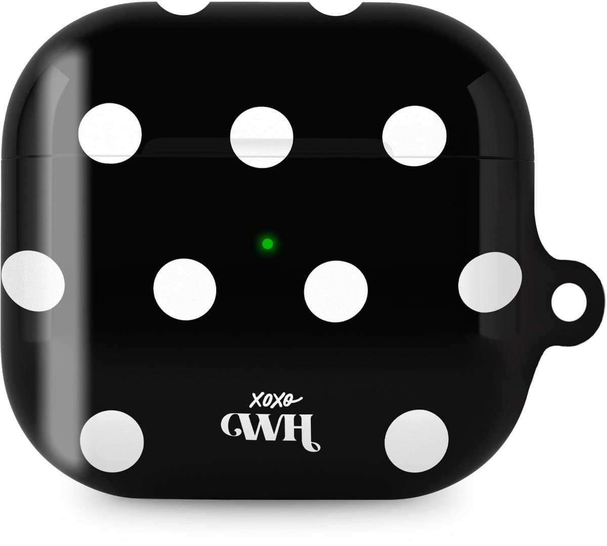 xoxo Wildhearts hoesje geschikt voor AirPods 5 - Polka Dots (Zwart) - Ook als telefoonhoesje verkrijgbaar - schokbestendige case - koptelefoonhoesje - Beschermhoes met stippenpatroon - Zwart met witte stippen — afbeelding 1