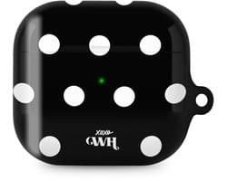 xoxo Wildhearts hoesje geschikt voor AirPods 5 - Polka Dots (Zwart) - Ook als telefoonhoesje verkrijgbaar - schokbestendige case - koptelefoonhoesje - Beschermhoes met stippenpatroon - Zwart met witte stippen