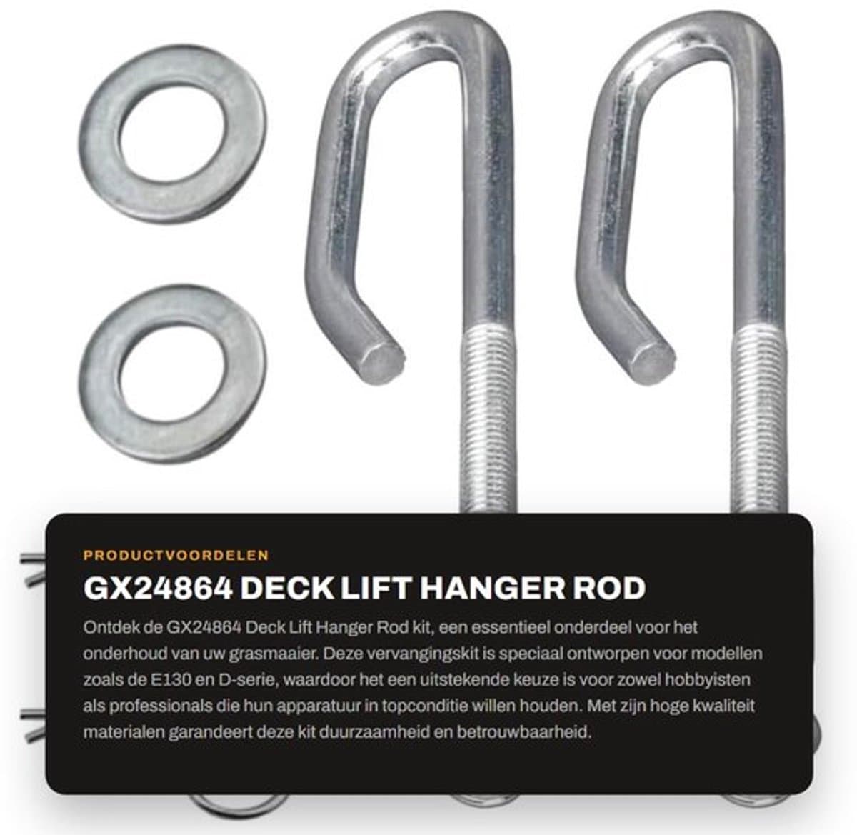 Deck Lift Hanger Rod kit - Vervangt onderdeelnummers GX24864/GX21718 - Compatibel met E-serie en D-serie - Hoge kwaliteit - Voor diverse modellen - Inclusief bevestigingsmaterialen - Hefframe — afbeelding 1