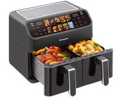 Zerova Dubbele Airfryer - Heteluchtfriteuse - Heteluchtoven - Oven - Bakoven - LED Touchscreen - 10 Programma’s - 2000W - Zwart