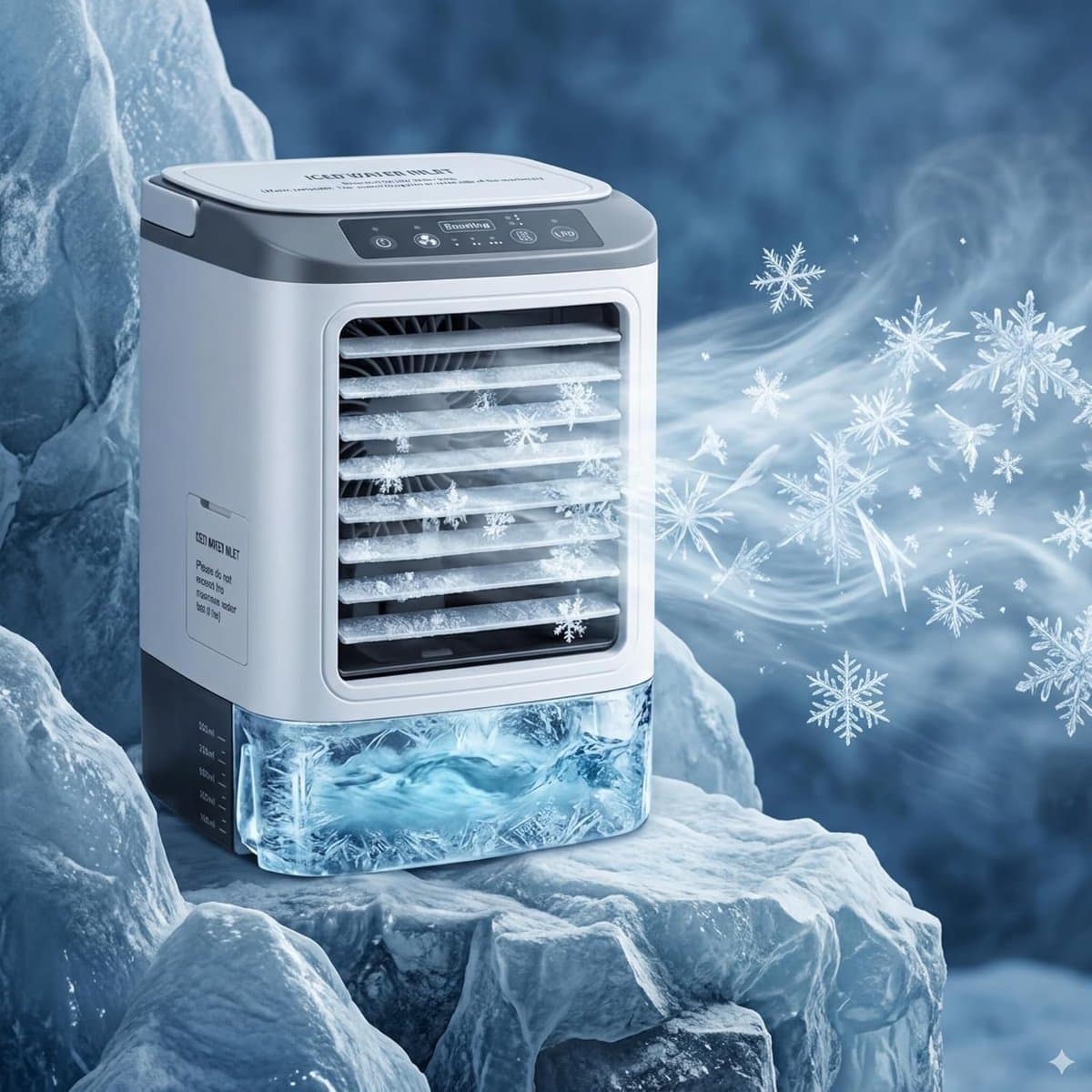 Draagbare airconditioner 2026 – Mini-luchtkoeler en luchtbevochtiger met 4 snelheden, ijsblokjesbakje, 900 ml tank, 2 nevelstanden en LED-verlichting – Mobiele ventilator voor kantoor en kamperen — afbeelding 1