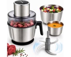 Elektrische Hakmolen 350W – Foodprocessor met 3 RVS Kommen – 2 Snelheden – 2,5L – Voor Vlees & Groenten
