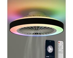 Avacy Plafondventilator met Verlichting - Plafondlamp Ventilator - Plafonniere - LED RGBW - Tuya Wifi Smart - Afstandsbediening - ⌀ 50cm - Zwart