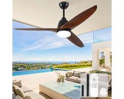 Plafondventilator 56 inch - 6 snelheden met omkeerbare functie - 3CCT LED-verlichting - afstandsbediening - drie massief houten bladen - geheugenfunctie