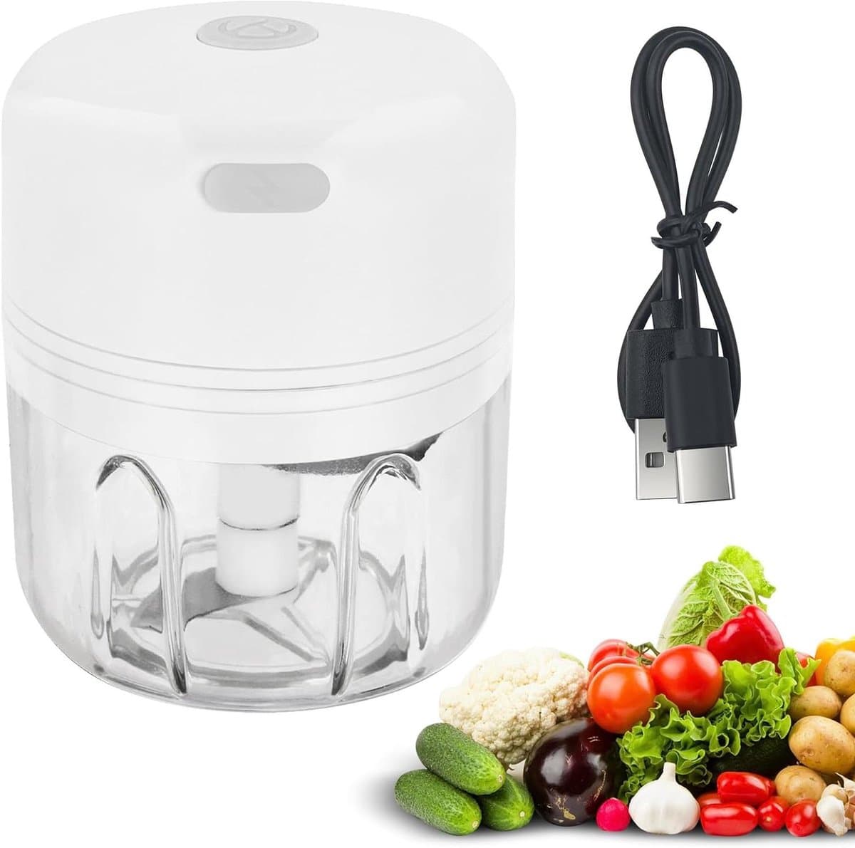 Mini Keuken Chopper - Elektrische Mixer - Snel Ingrediënten Snijden - Drie RVS Messen - 250 ml - Wit — afbeelding 1