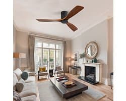 STILVORA Ventilator – Plafondventilator 132 Cm – Stille DC-Motor Met Omkeerfunctie – Metaal En Hout – Zwart – Zonder Verlichting