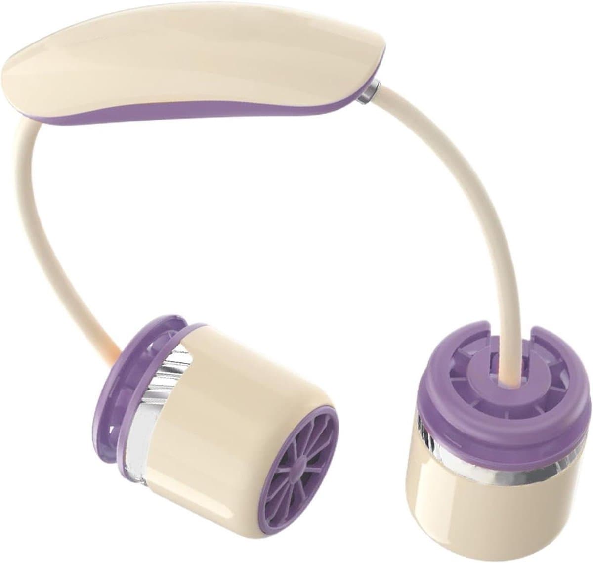 Nekventilator - Draagbare ventilator - Persoonlijke koeling - Dubbele kop - 19.5 x 5.3 x 19.5 cm - Paars — afbeelding 1
