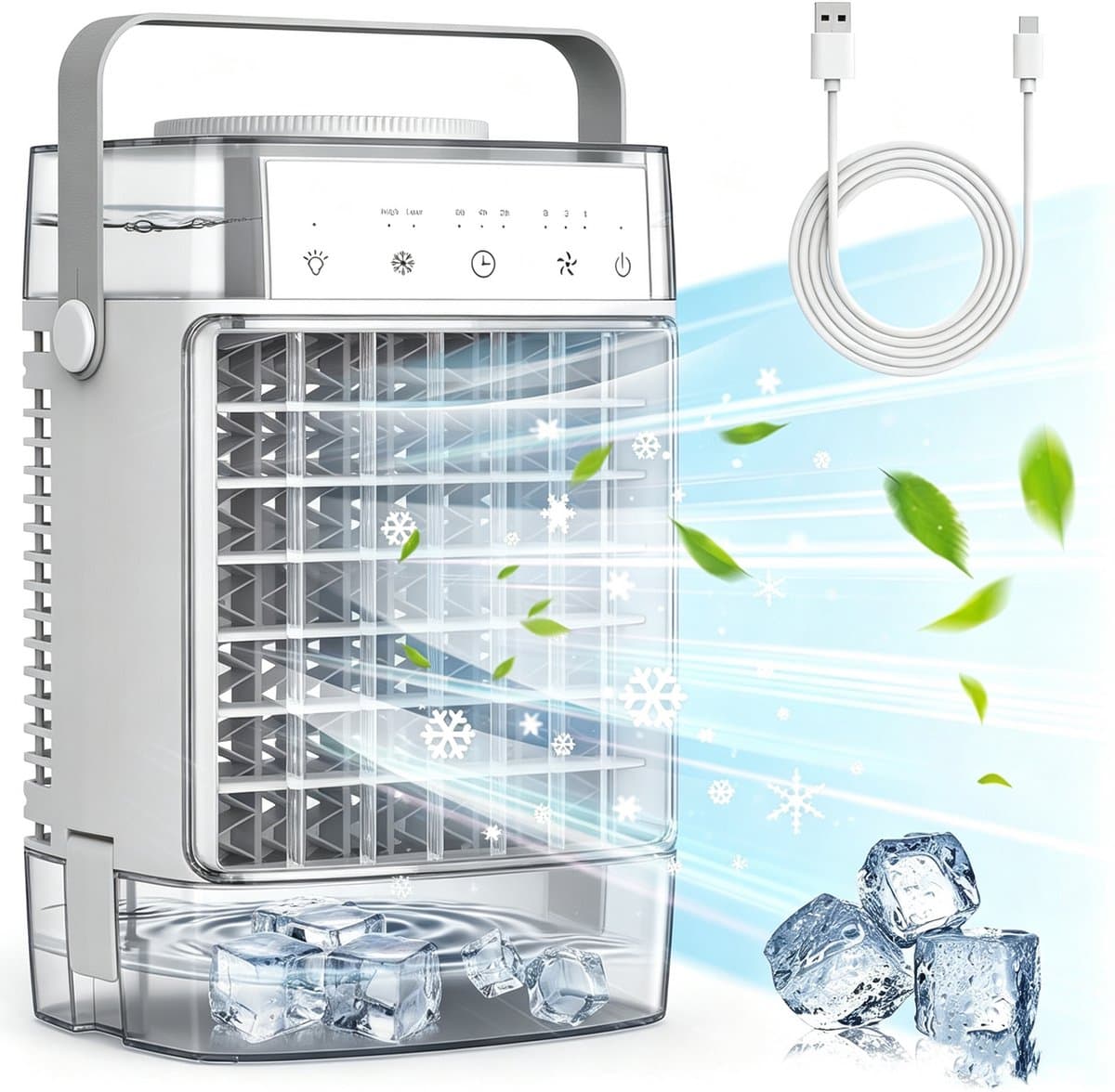 Draagbare airconditioners - verdampingskoeler - mini-airco met afstandsbediening - 4 windsnelheden, timer van 2-4-6 uur, 2 standen - kleurrijk nachtlampje - draagbare airco voor kamer, auto, slaapkamer, kantoor — afbeelding 1