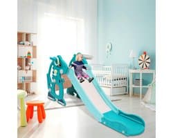 4-in-1 kinderglijbaan met basketbalkorf & leermachine, voor binnen en buiten, 145 x 38 x 67 cm, tot 35 kg, groen