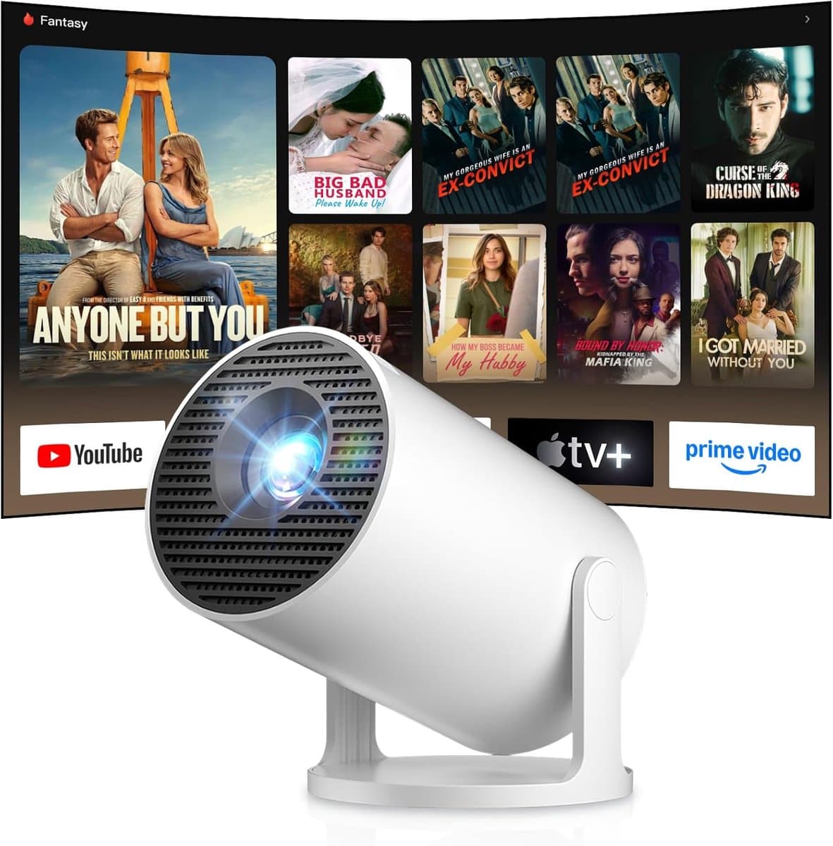 Beamer 4K Ondersteuning – Android 14 – WiFi 6 – Bluetooth 5.4 – 180° Draaibaar – Automatische Keystone-correctie — afbeelding 1