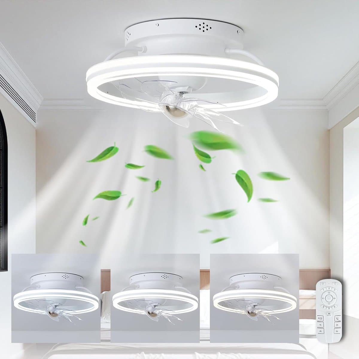 Plafondventilator met Verlichting - Ventilatorlamp Kamer - Comfort Verhogend - 360 Graden Draaibaar - 40 x 40 x 16 cm — afbeelding 1