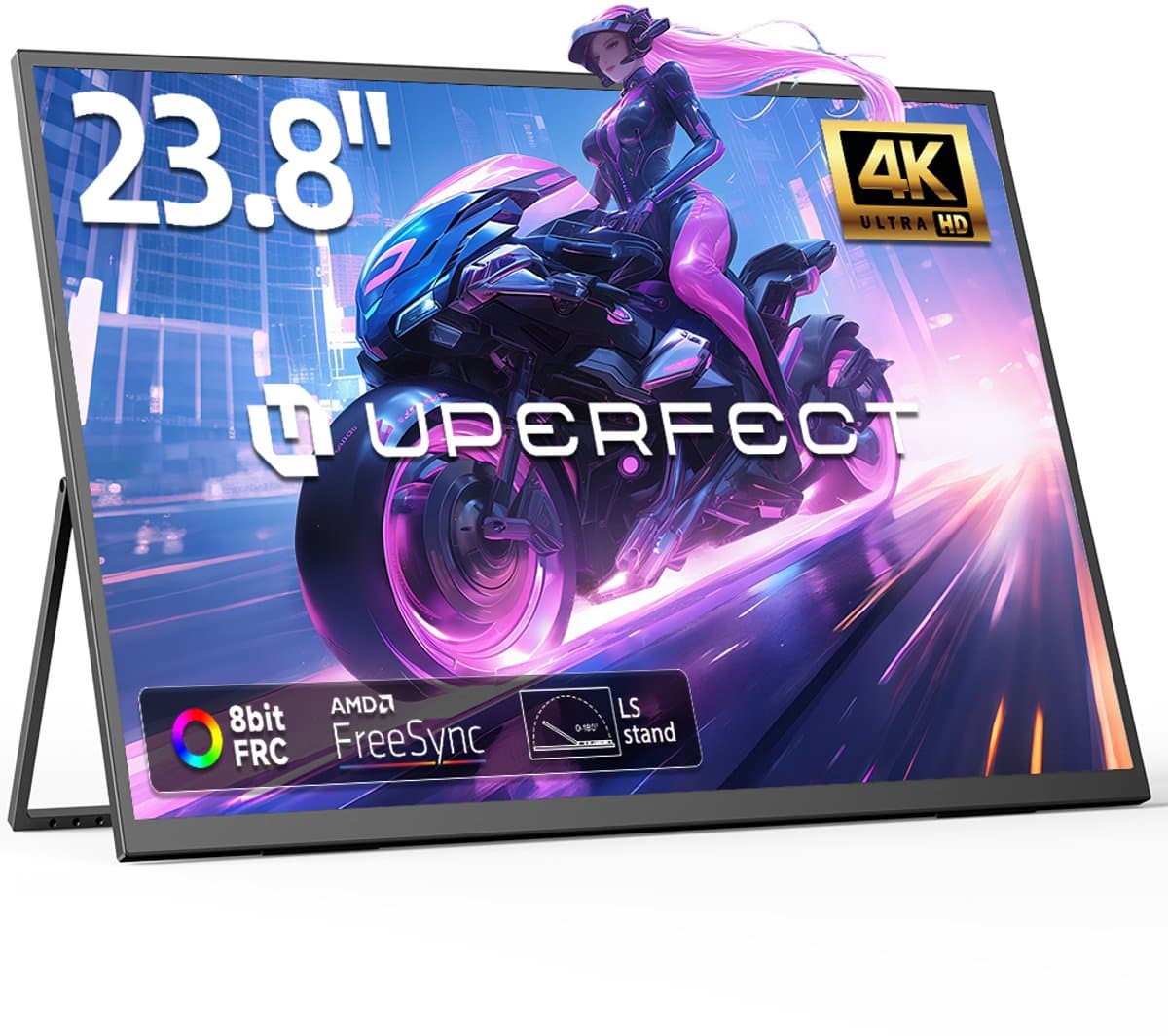 UPERFECT 23.8-inch draagbare monitor met geïntegreerde houder, 3840x2160 QLED 4K, USB-C- en Mini-HDMI-poort, tweede scherm voor laptop/telefoon/spelconsole, VESA-montage mogelijk — afbeelding 1
