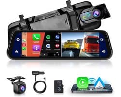 Spiegel Dashcam Carplay Draadloze Android Auto Bluetooth 24,5 cm (9,66 inch) IPS Touchscreen Voorcamera Achteruitrijcamera Waterdicht Nachtzicht WDR Auto Achteruitkijkspiegel Parkeermonitor