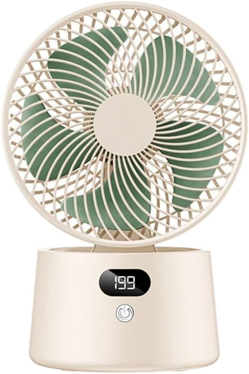 VHV - Ventilator - Tafelventilator - Bureauventilator - 199 Snelheden Draagbare Fan met Digitaal Display - Stille Tafelventilator met 90° Kanteling - Oplaadbare Ventilator voor Kantoor en Kamperen - Beige — afbeelding 1