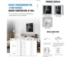 Slimme Thermostaat - Wifi Thermostaat - Energie Besparen - App & Spraakbediening - 86 x 86 mm - Zwart