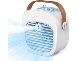 Draagbare airco – Oplaadbare mini-airco – Instelbaar in 3 snelheden – Stille tafelventilator – Persoonlijke luchtkoeler voor thuis, slaapkamer, reizen, kantoor en buitengebruik – Wit