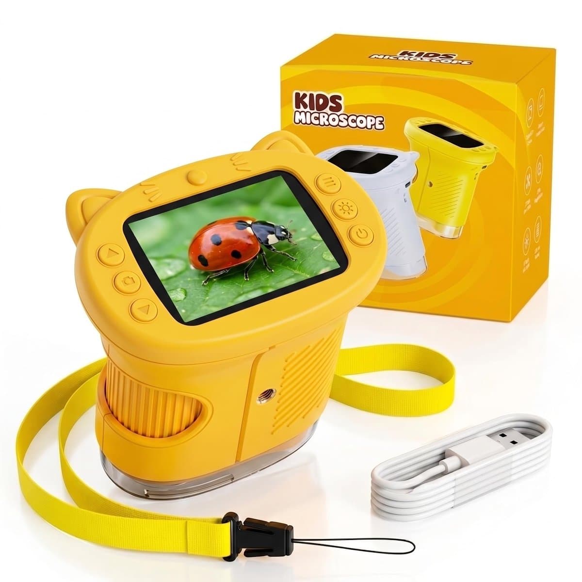 Kindermicroscoop 1000x – 4K Digitaal – 2,4 inch IPS Scherm – 8 LED – Foto & Video – Oplaadbaar – Oranje — afbeelding 1