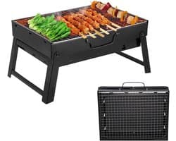 Daity 1 stuk - Houtskoolbarbecue – Draagbare tafelgrill, camping- & picknickgrill – Afneembare, inklapbare minigrill voor buiten, terras en camping (Groot) – Zwart