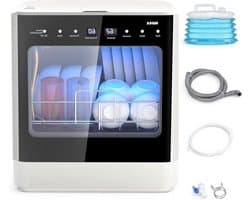 Tafelvaatwasser - Compacte vaatwasser - Snel servies reinigen - Flexibel met wateraansluiting - 6-8 borden - Wit